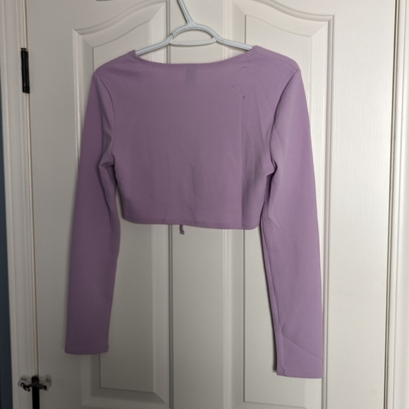 Lavender Purple Tie Up Crop Top with Long Sleeves - Picture 3 of 5